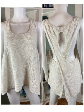 American Eagle Outfitters Cream Sweater Knit Cross Open Back Backless Tank Top
